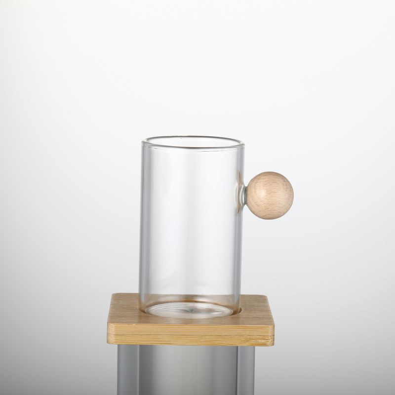 Wooden Ball Handle Glass Water Cup