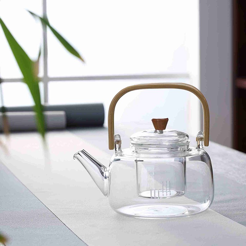 Wooden handle glass tea set