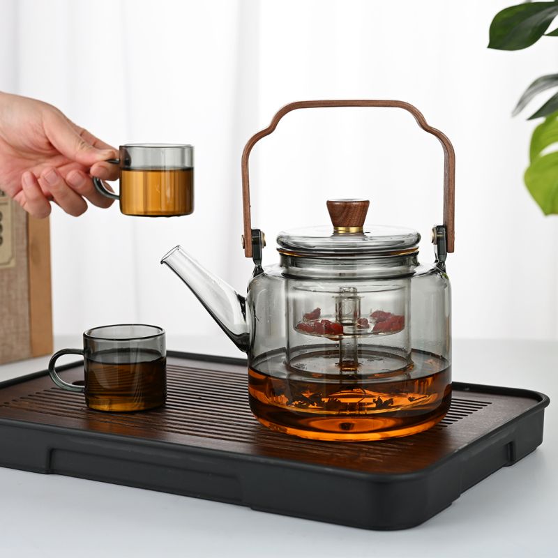 Wooden Handle Glass Teapot