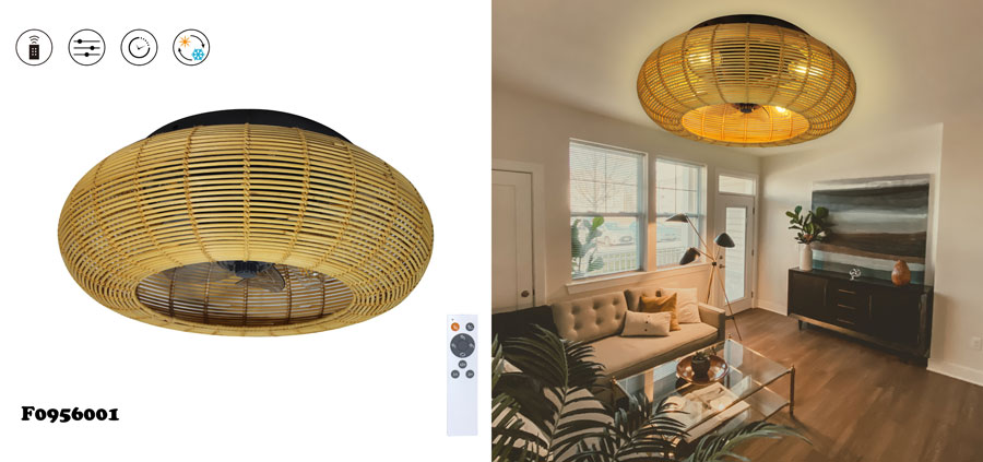 Replaceable Bulb Rattan Ceiling Fan Lamp