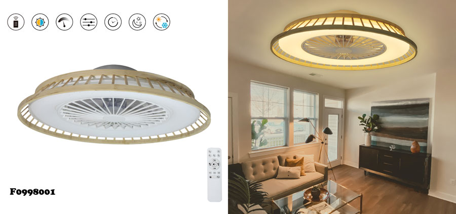 Ultra-thin Beveled Rattan Shade Ceiling Fan Lamp