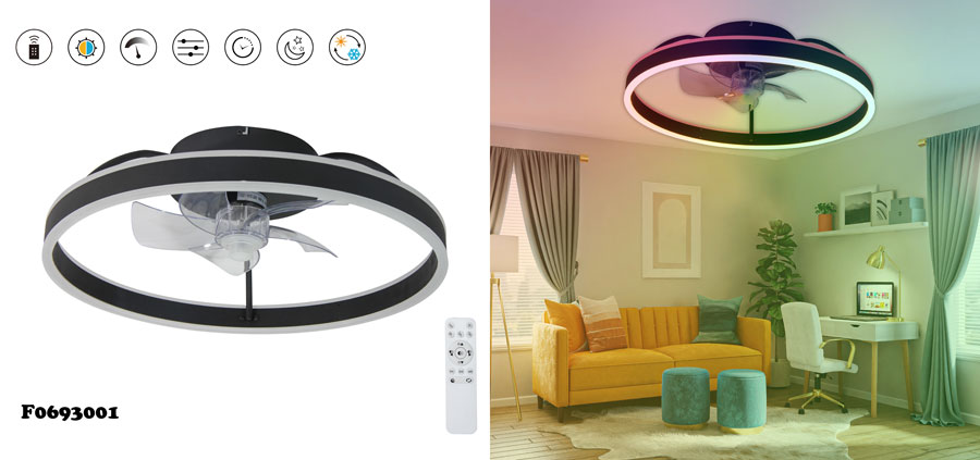 RGB low profile ceiling fan lamp