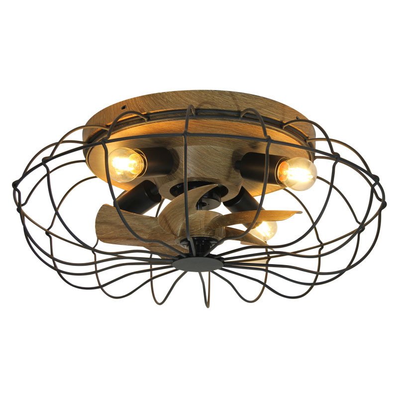 Industrial Iron Caged Flush Mount Ceiling Fan