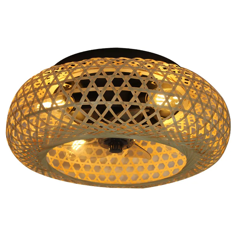 Replaceable Bulb Rattan Ceiling Fan Lamp