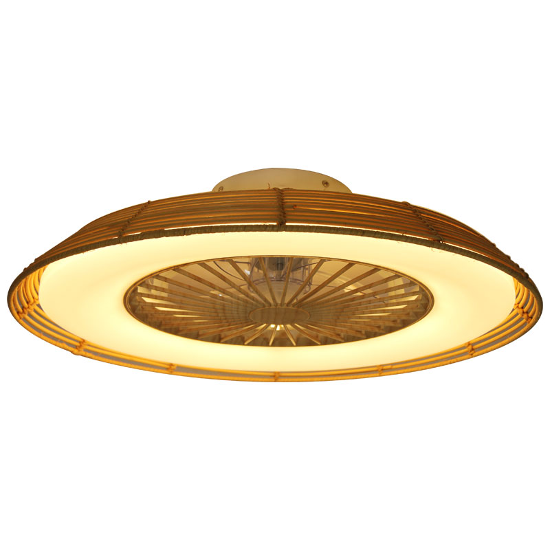 Ultra-thin Beveled Rattan Shade Ceiling Fan Lamp