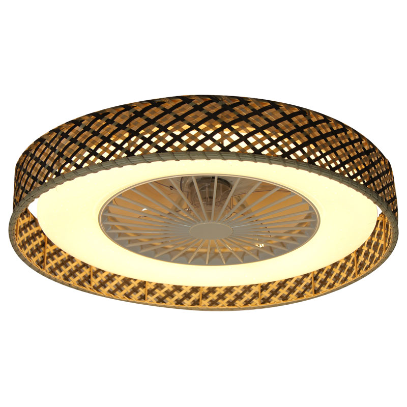 Ultra-thin Straight Rattan Shade Ceiling Fan Light