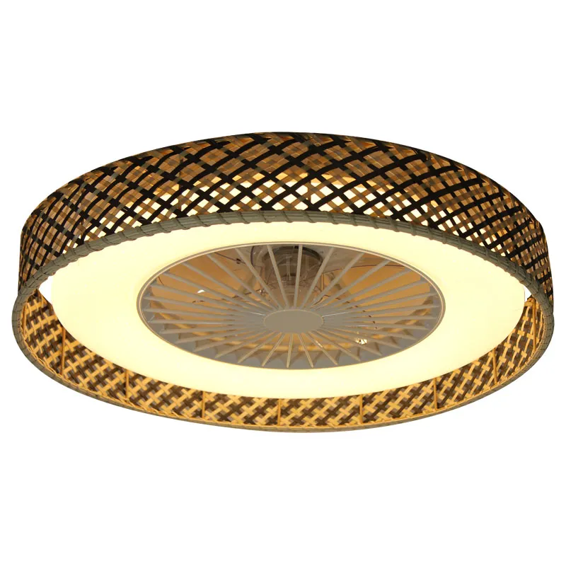 Ventilatore da soffitto con paralume dritto in rattan ultrasottile