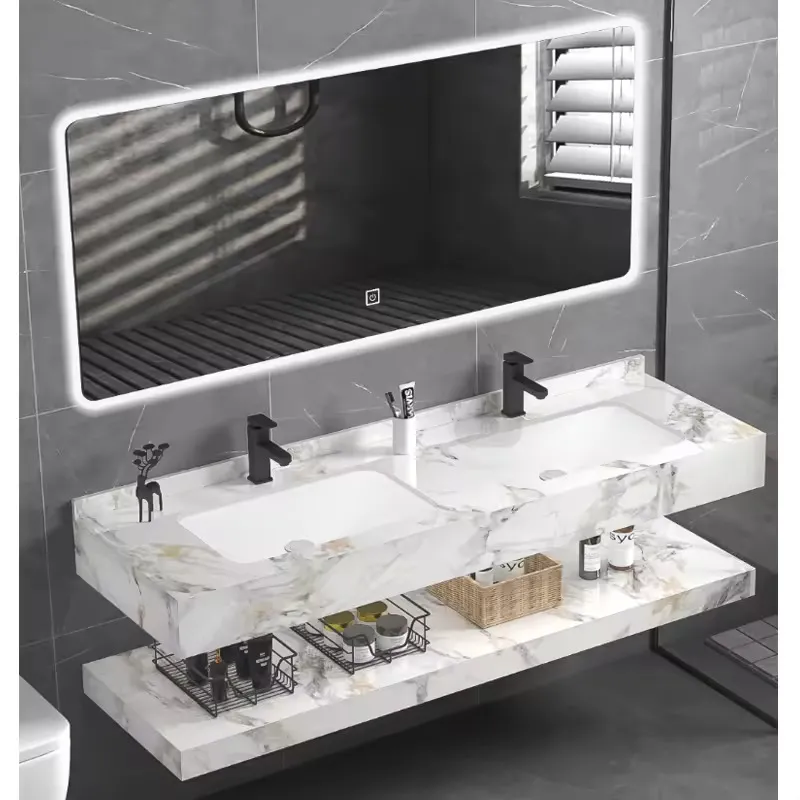 Euro Style Bathroom Floating Vanities Hotel Supplier 120cm Double Basins Sink Vanity LED mirror Bath Cabinet