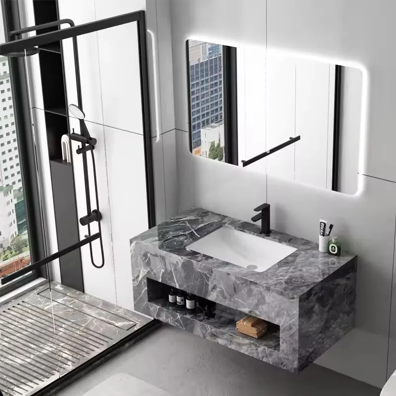 LED mirror Bathroom sink cabinet high quality bathroom cabinet set floor locker sink combination