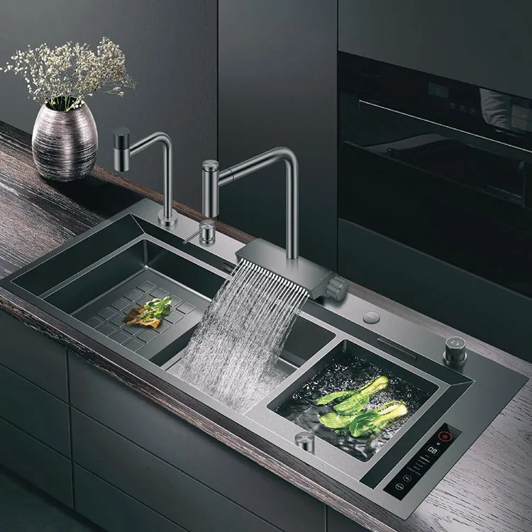 Sink Kitchen Oversized Nano Black Diamond ຖັງຄູ່