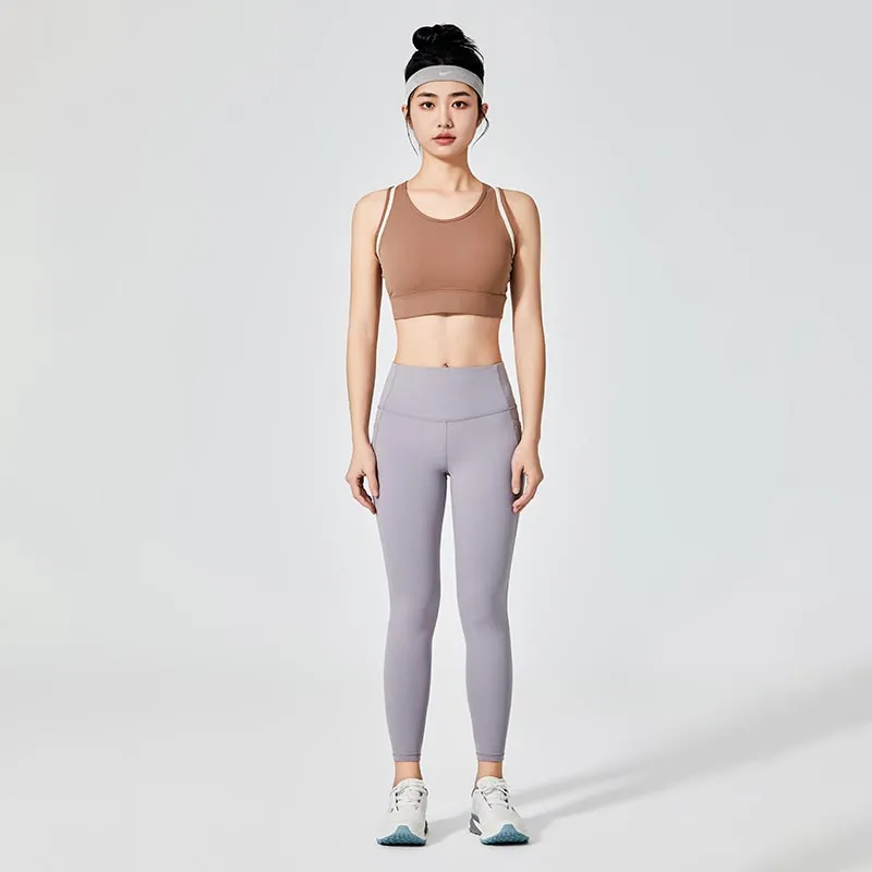 Brown Simple Line Sports Bra