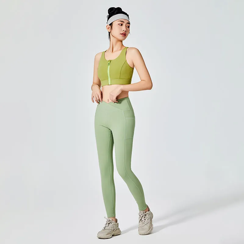 Leggings esportivas femininas para bicicleta com bolso