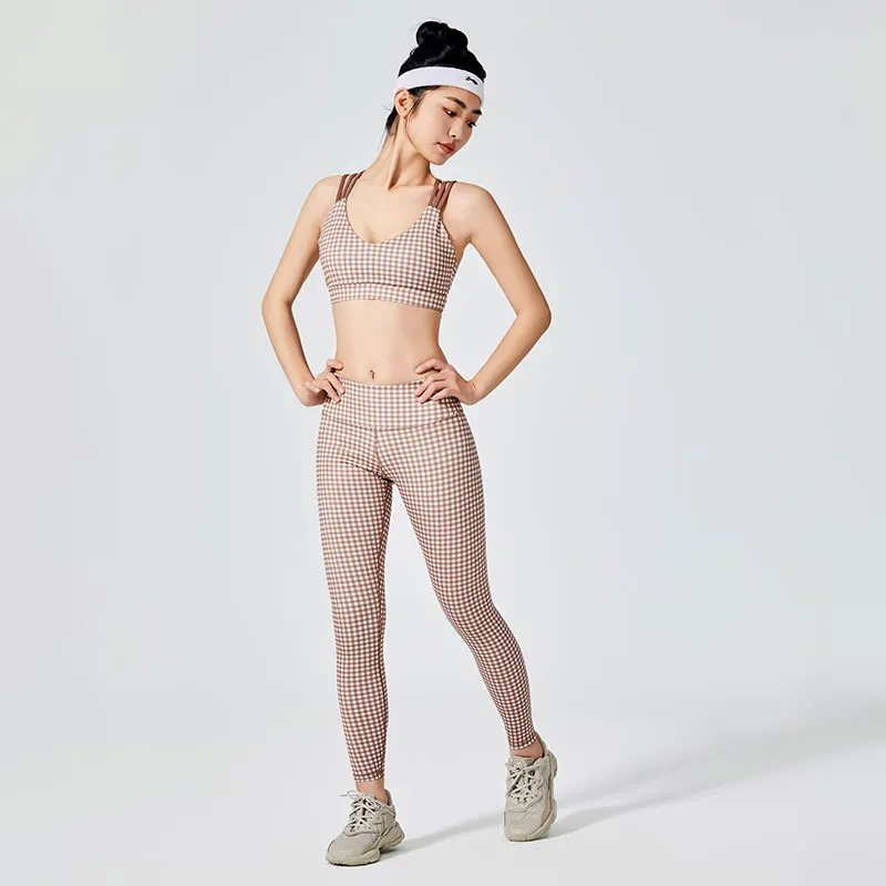 Dames bruin geruit patroon sportlegging