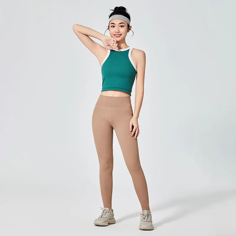 Leggings sport pentru femei, maro, vopsit simplu