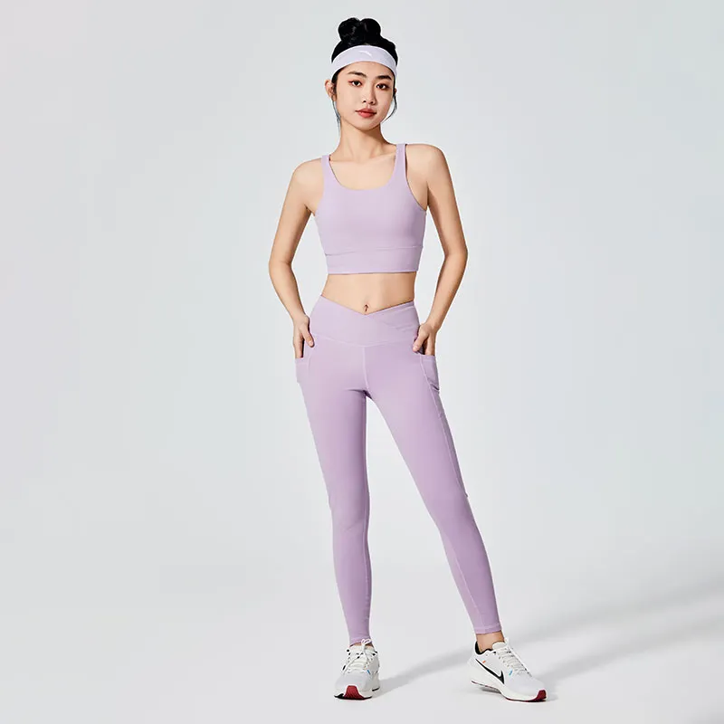 Leggings esportivas femininas com tingimento liso lilás