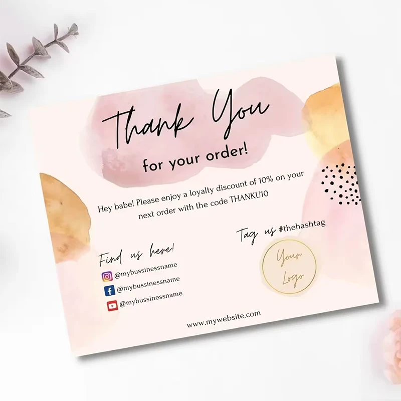 Gold Foil Logo Pink Thank You Order Card for Small Business