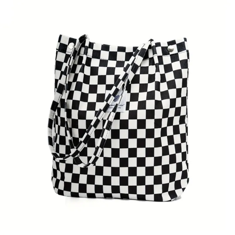 Black And White Checkerboard Furry Crossbody Tote Bag