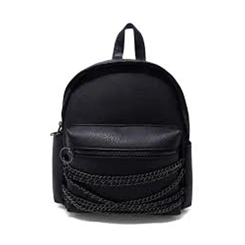 Black Quilted Chain Handle Medium Backpack