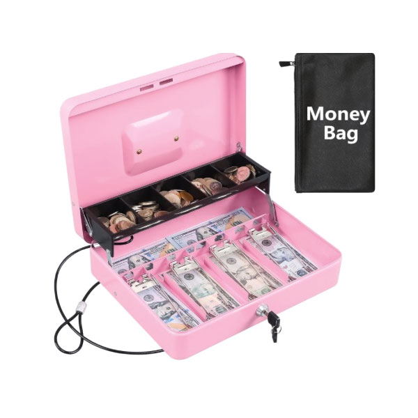 Lightweight Portable Metal Money Cash Box with Key Lock