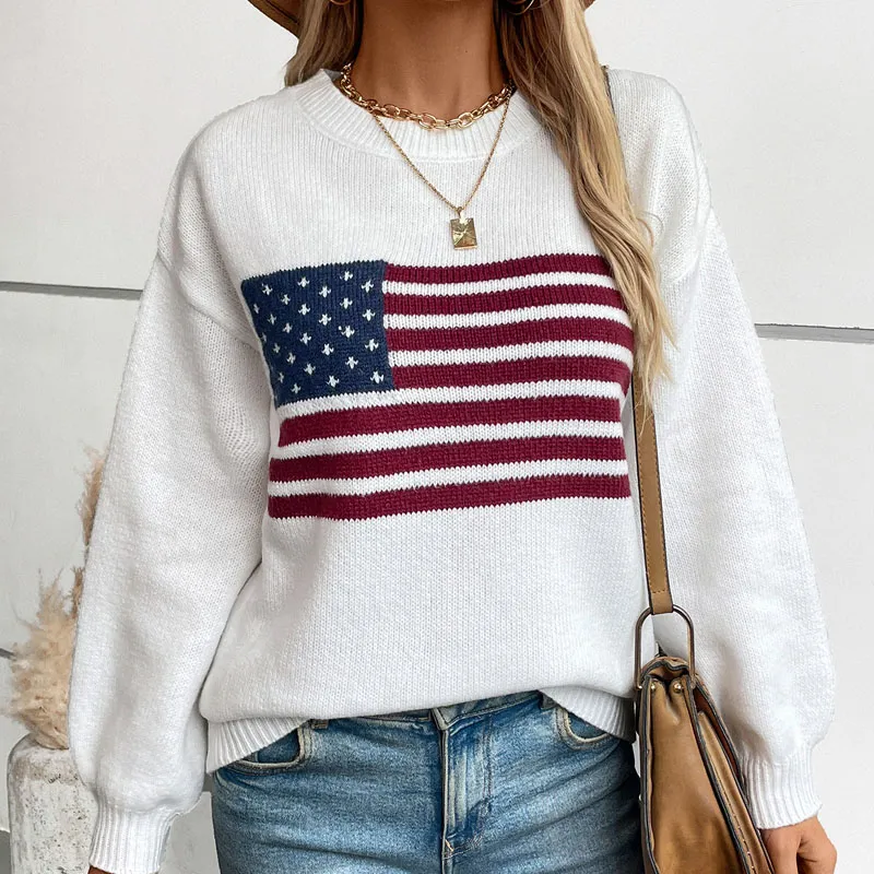 American Flag Pullover Sweater Women