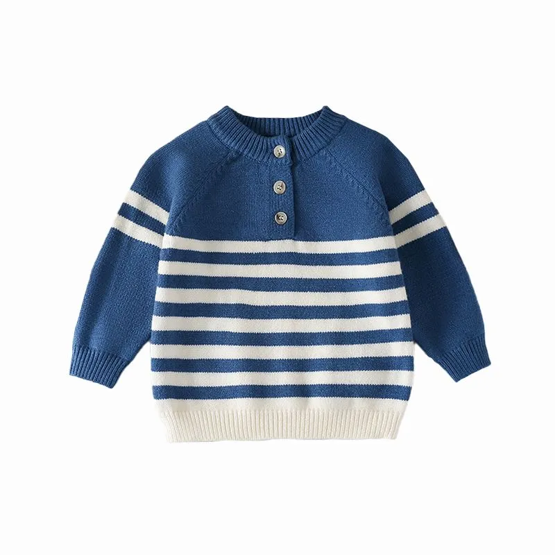 Blue White Stripes Children Half Cardigan Sweater