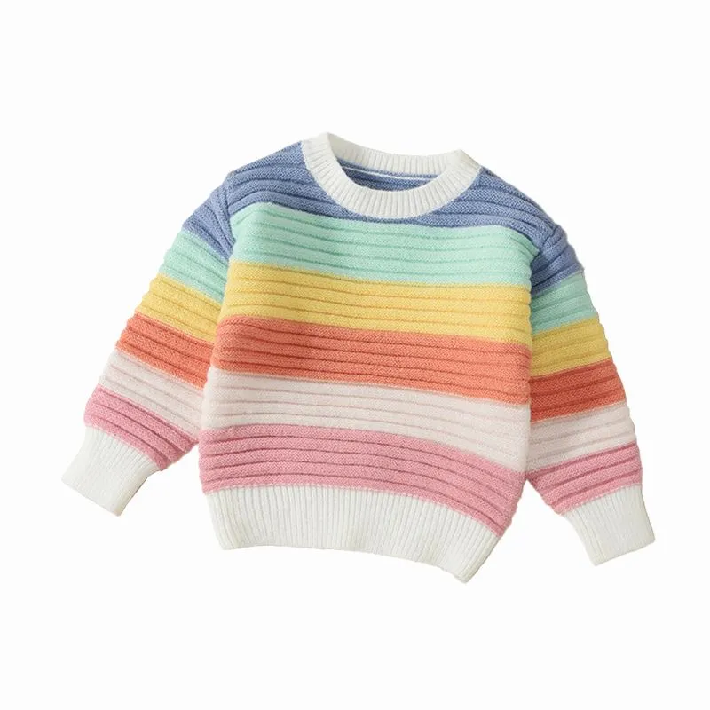 Color Stripes Crew Neck Knit Sweater Children