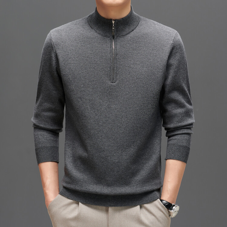 Suéter pulôver masculino de manga comprida com meio zíper