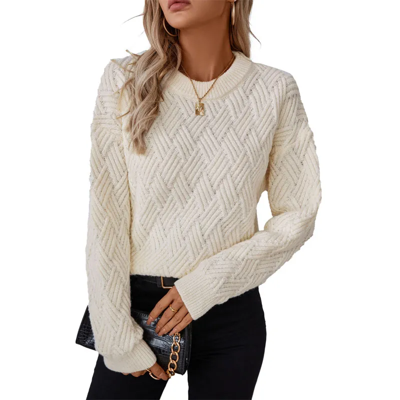 Women Crew Neck Vintage Knit Sweater