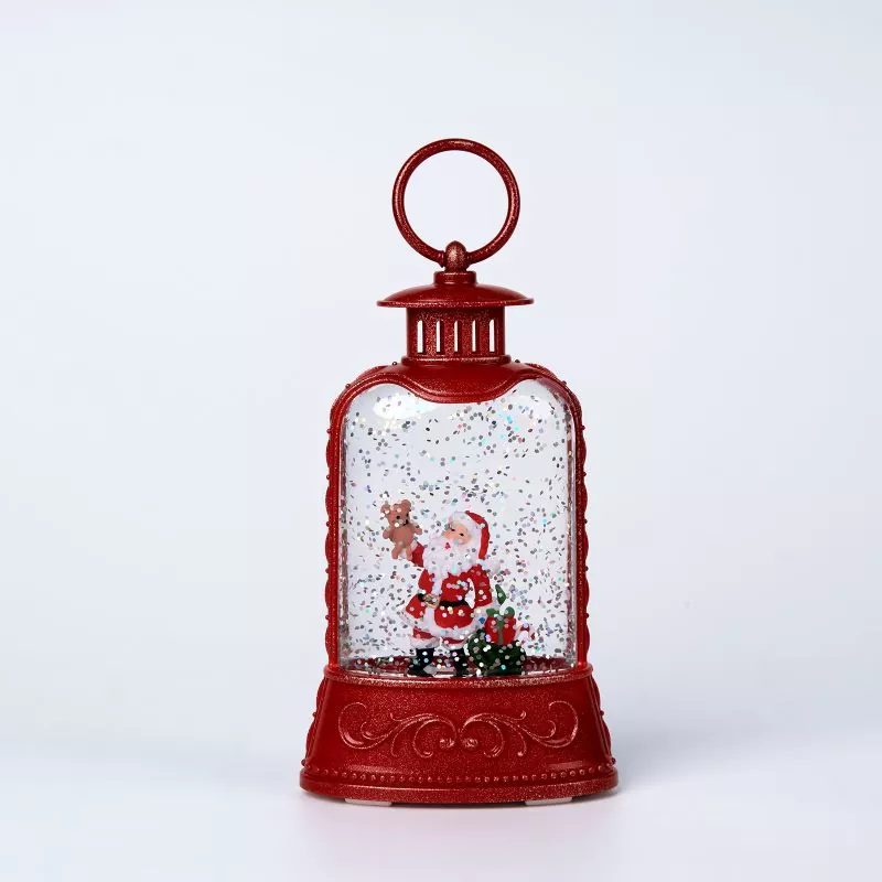 Lille rød lanterne Santa Snow Globe