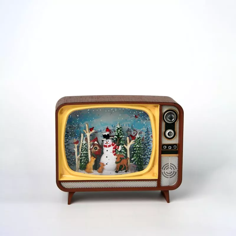 レトロなテレビのクリスマス雪だるまスノーグローブ