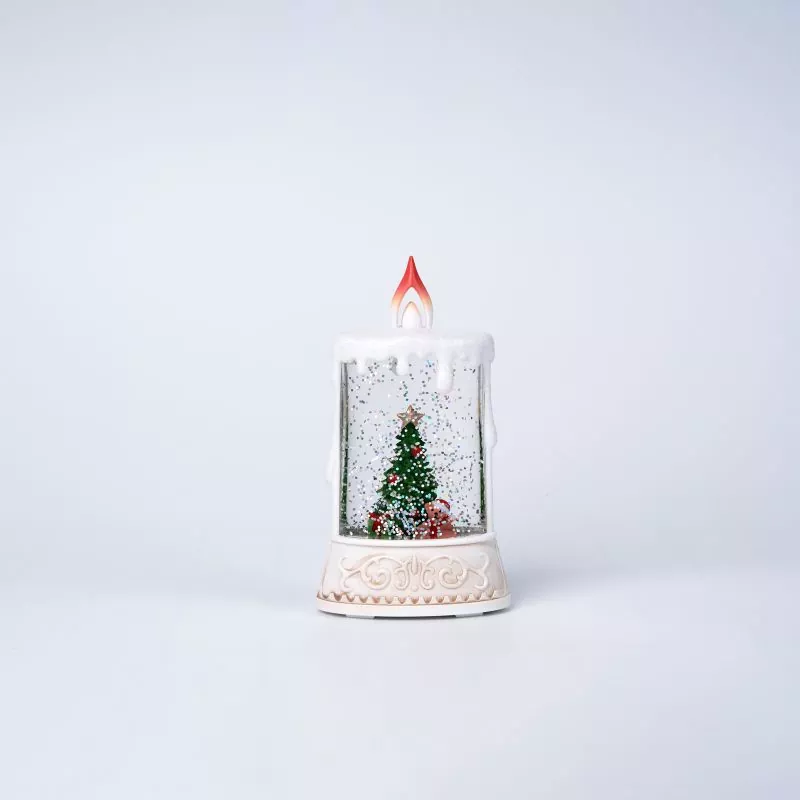 Small Candle Shaped Christmas Tree Snowglobe