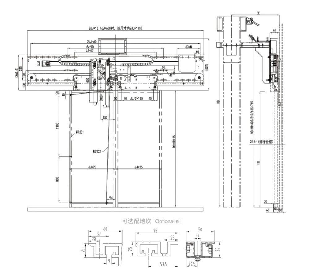 Center opening AC PM door operator (Standard)Car frame installation