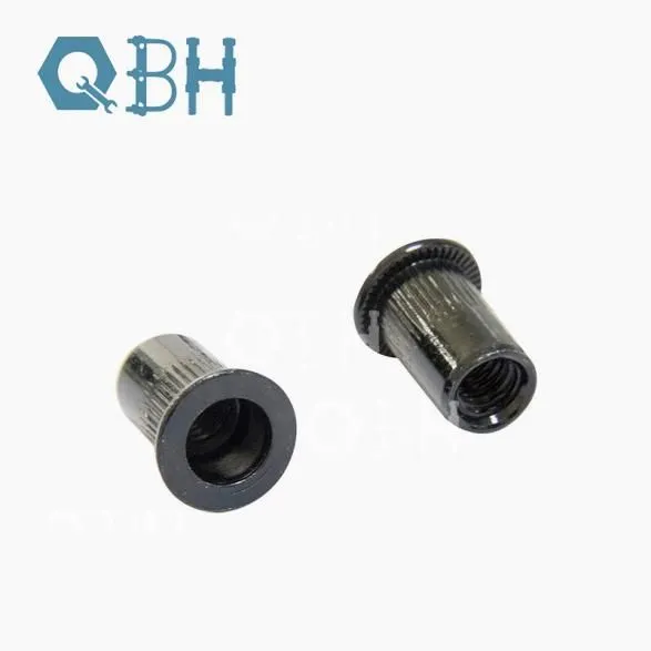 Carbon Steel Black Zinc Flat Head Knurled Body Rivet Nuts