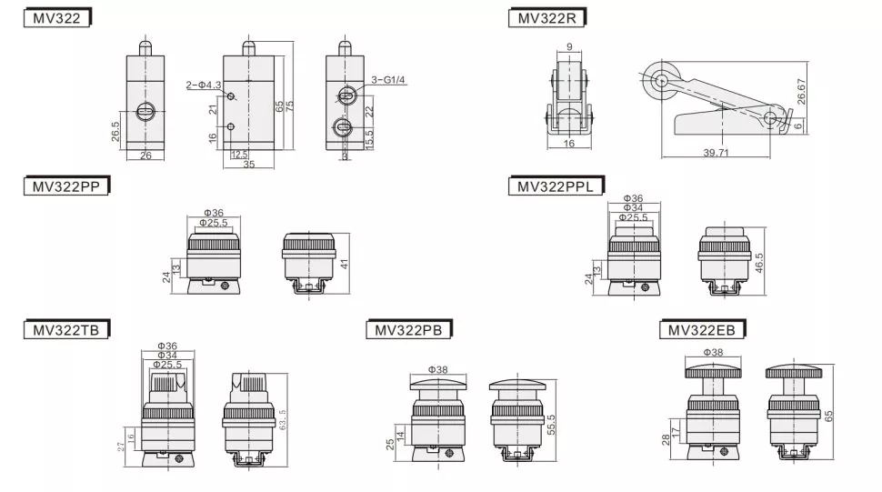 MV322 Series Mechanical Button Control Valve 3 Way