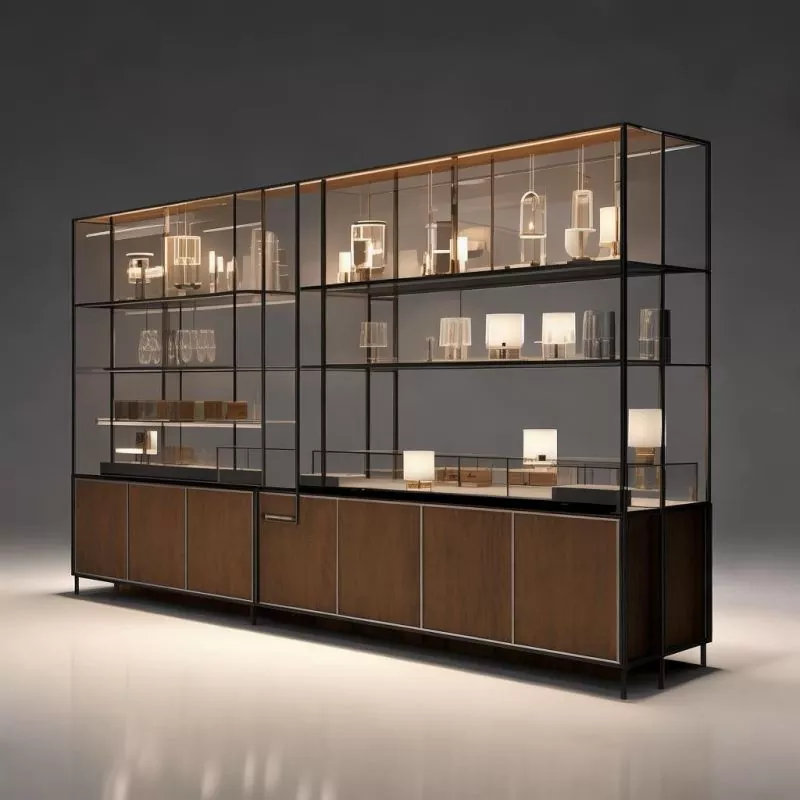 Iron Countertop Lighting Display Cabinet