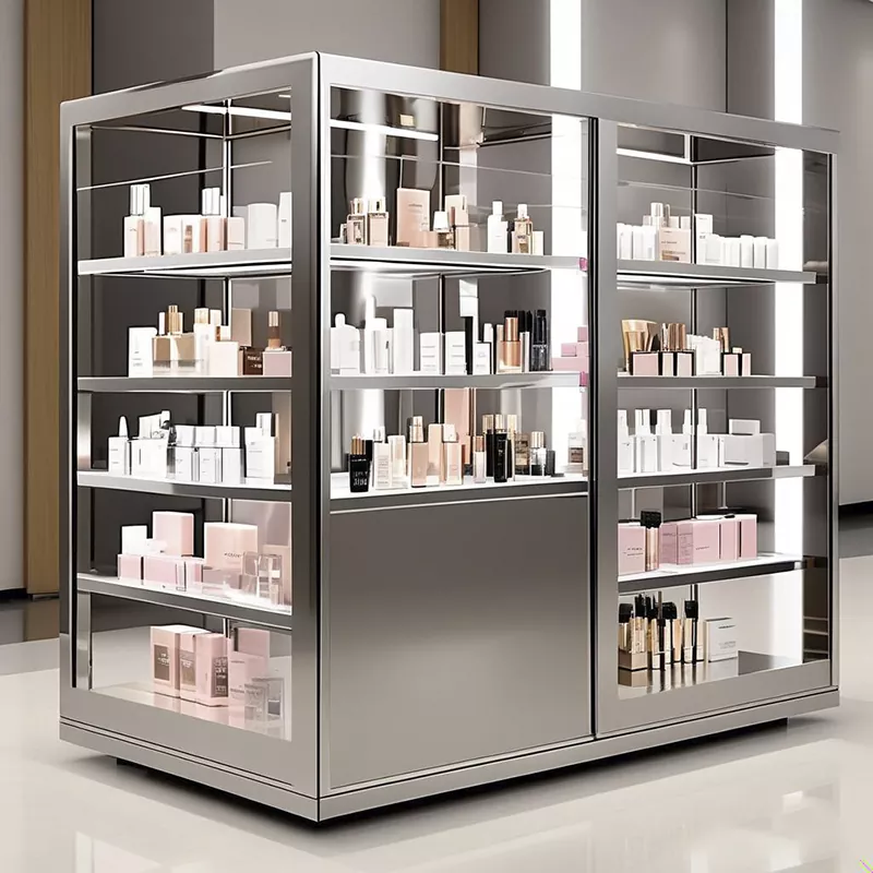 Vitrine de maquillage en acier inoxydable