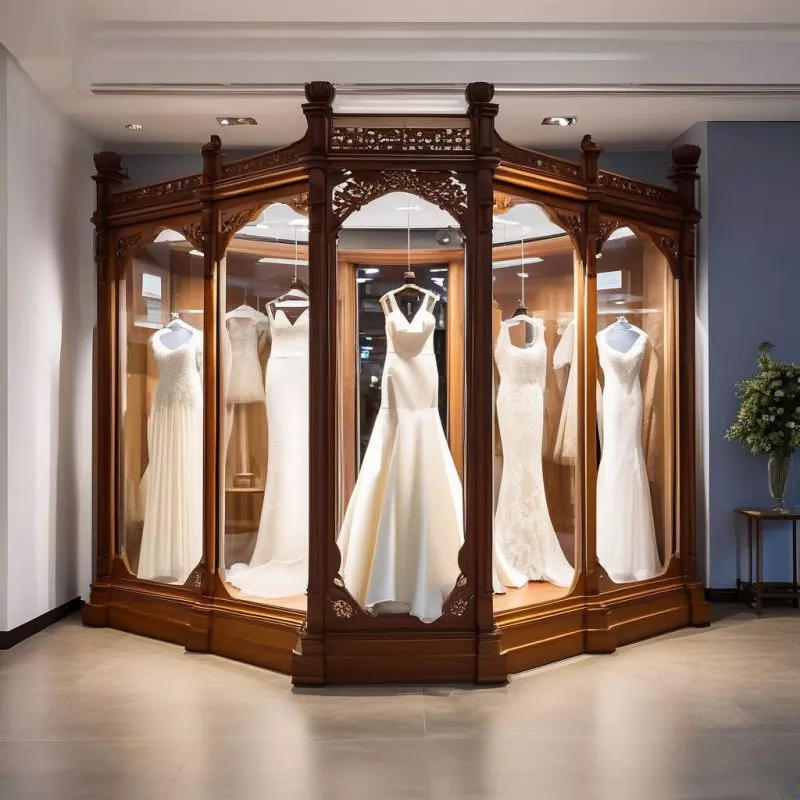 Espositore per abiti da sposa in legno