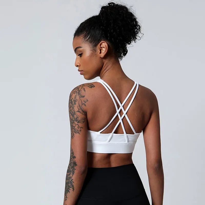 Crossed Shoulder Straps Sports Bra