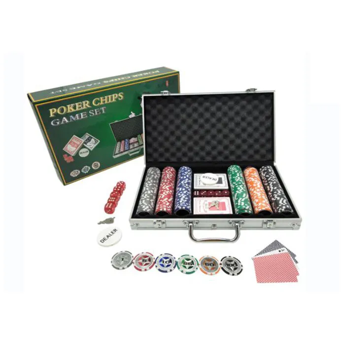 Jeu de jetons de poker ABS avec boîtier en aluminium argenté