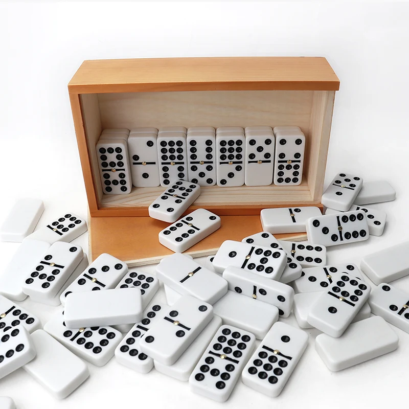 Wooden Box Tabletop Game Black Dot Double 9 Domino Game