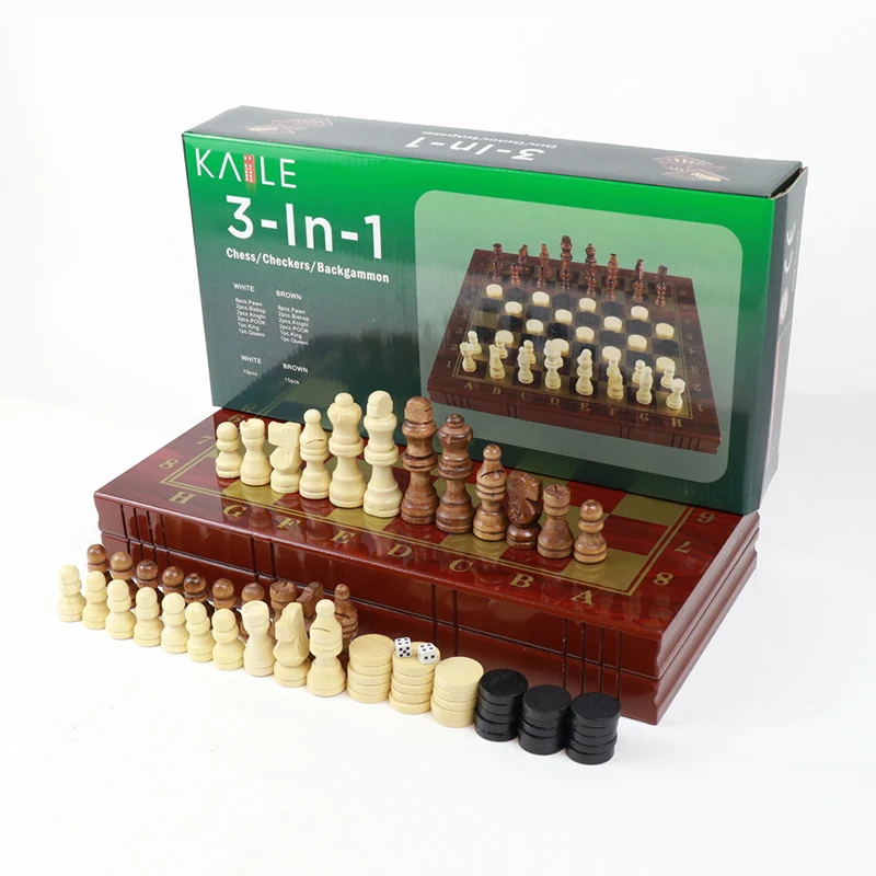 لعبة الشطرنج المغناطيسية الخشبية 3 في 1 على الطاولة للمراهقين