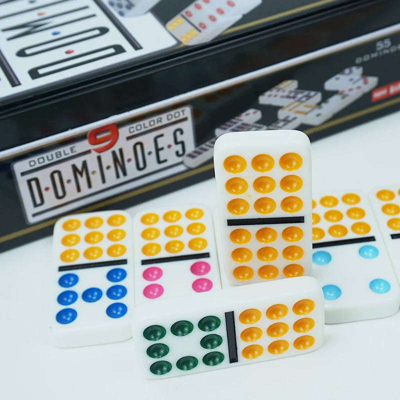 Tin Box Puzzle Board Game Colourful Dots Domino Game Set