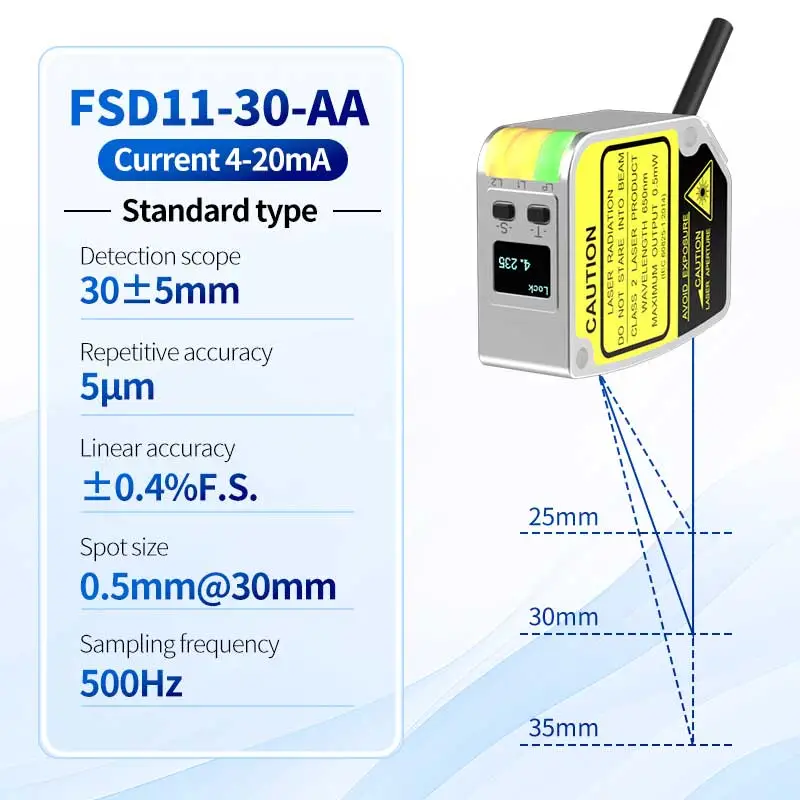 Laserowy czujnik przemieszczenia FSD11-30-AA o wysokiej dokładności 0,01 mm