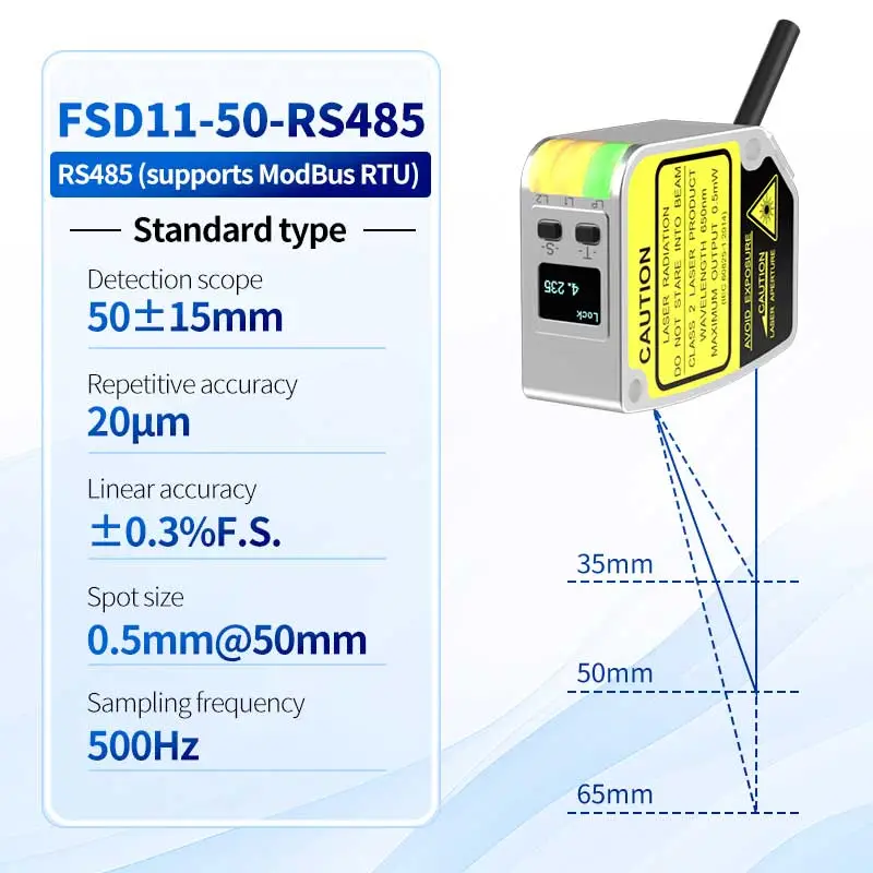 FSD11-50-RS485 उच्च परिशुद्धता 0.01 मिमी मोटाई माप सेंसर