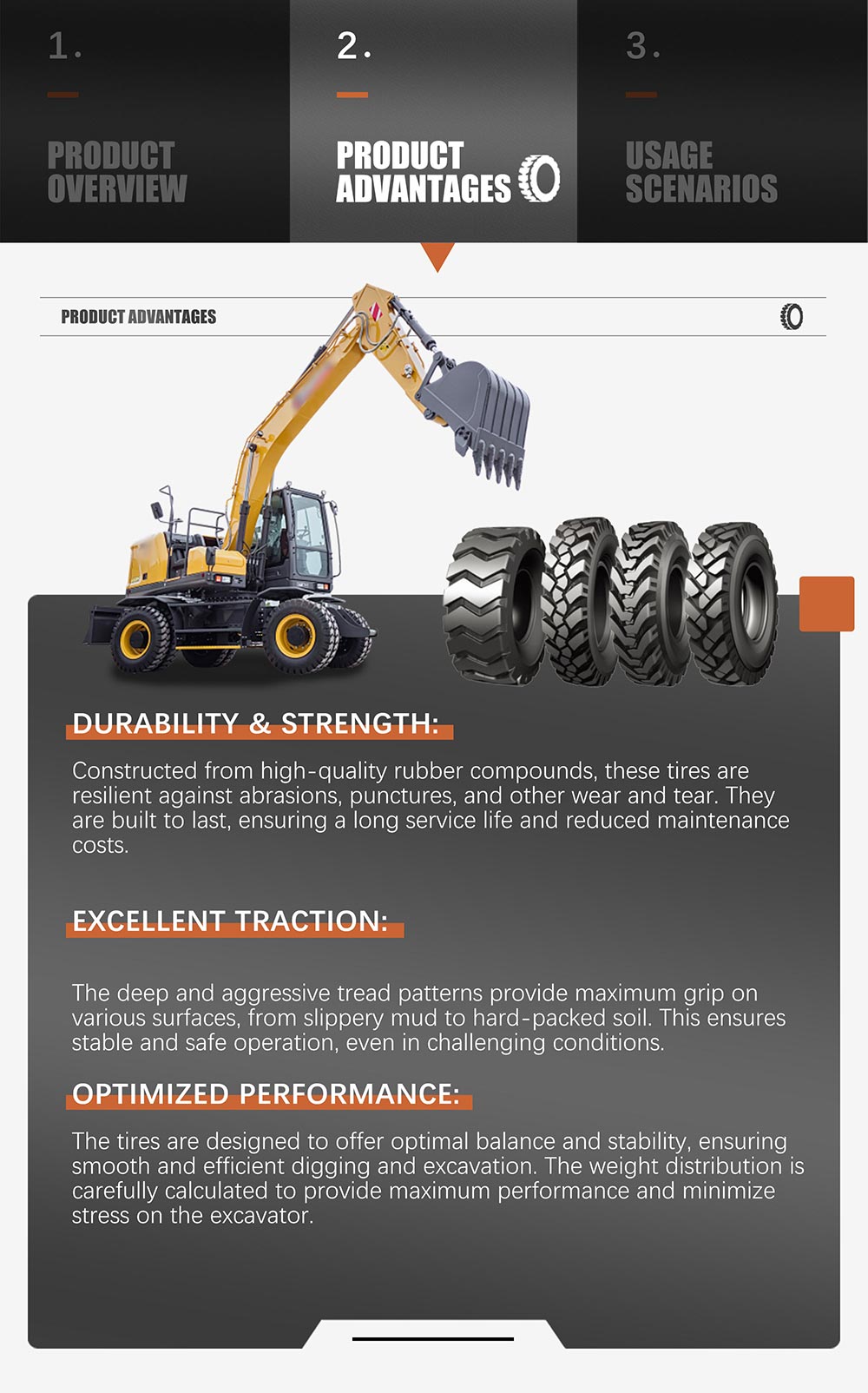 Mini wheel excavator E-2Y tire