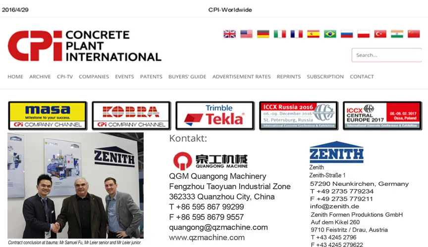 QGM Quangong Machinery သည် Zenith Formen Production GmbH၊ Freistritz၊ Austria ကို ဝယ်ယူခဲ့သည်