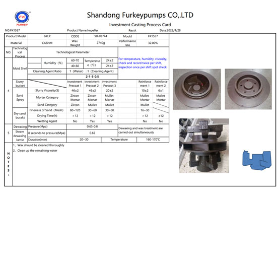 Investment Casting Process Card