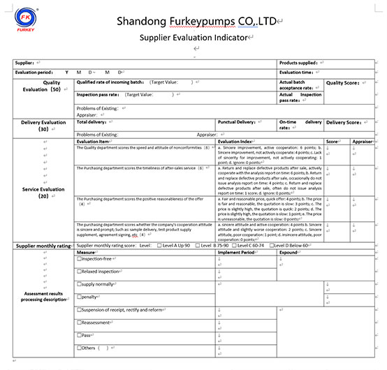 Supplier Evaluation Indicator