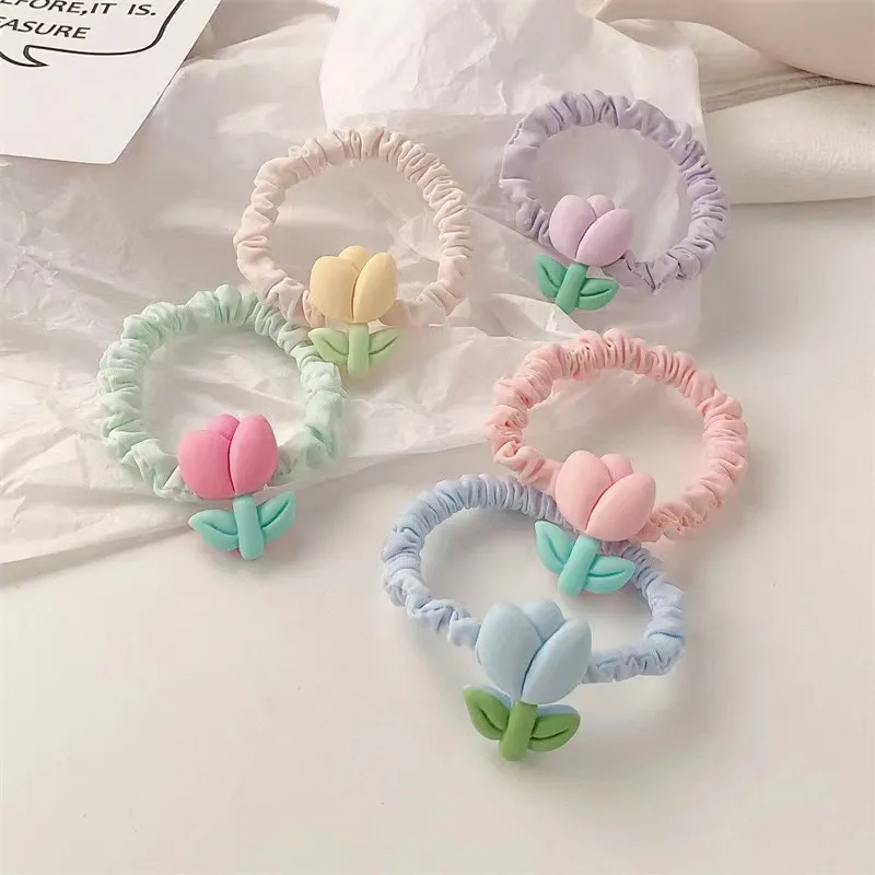 lieve meisjes haarelastiekjes met bloemen Mode, eenvoudige geplooide haarscrunchies