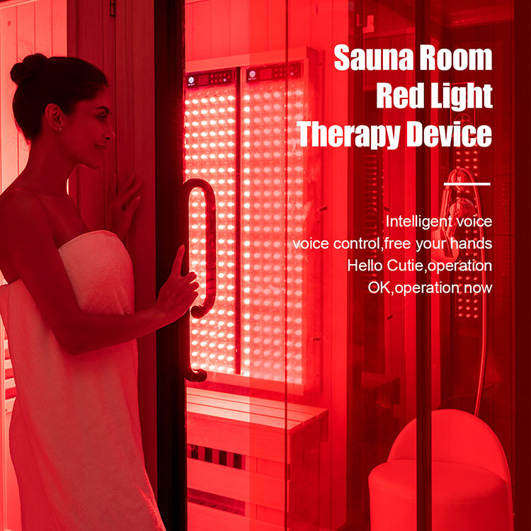 Panel do terapii światłem czerwonym w pomieszczeniu z sauną suchą